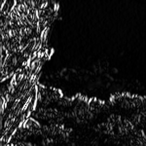 Vertical edge response: bright along rock cracks and the cliff edge